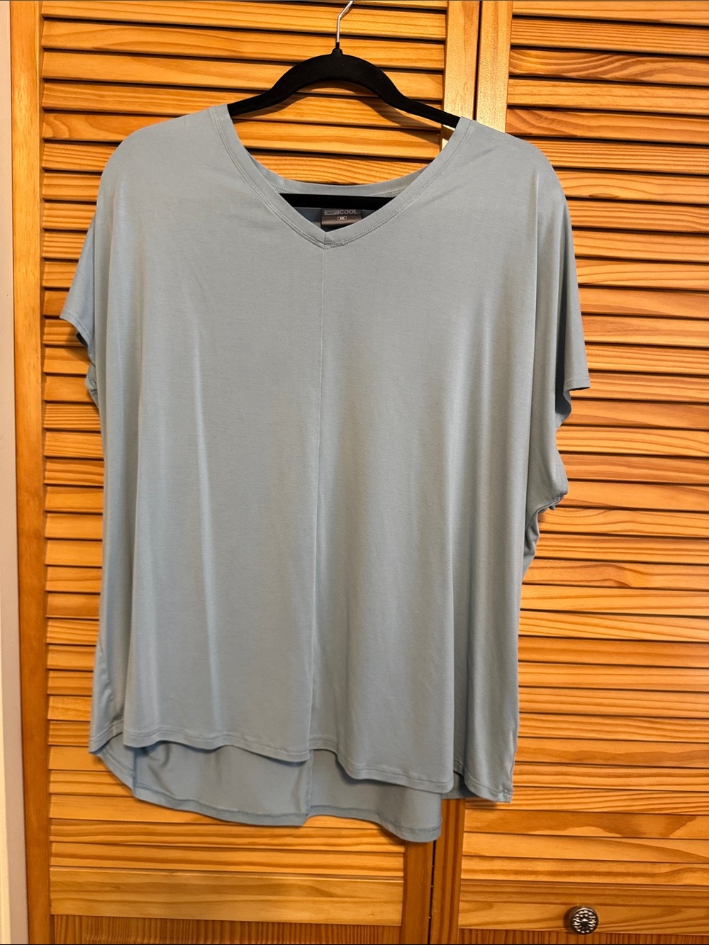 Relaxed V-Neck Short Sleeve Top in Pale Blue